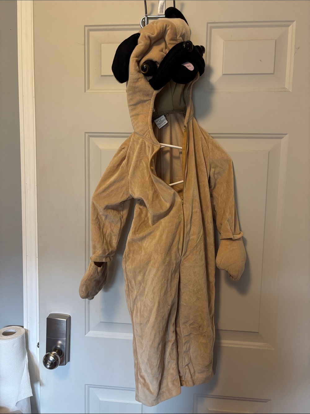 Kids Pug Dog Halloween Costume - Tan Plush Hooded Romper